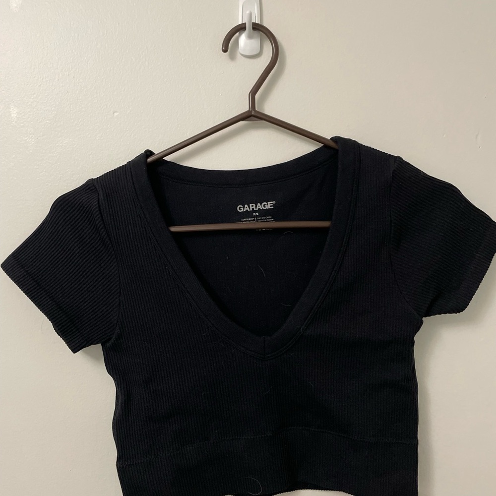 Garage Black Ribbed V-Neck Crop Top